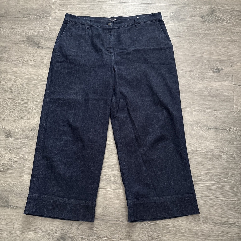 Eileen Fisher Womens XL Wide Leg Jeans Dark Wash Denim organic cotton blend crop